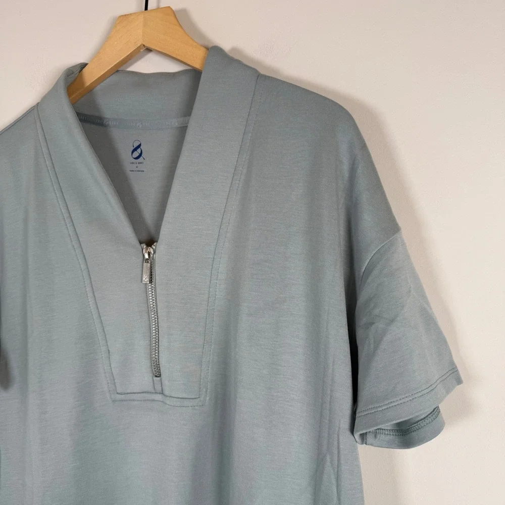 Lou & Grey Scuba Soft Half Zip Mini Pocket Dress Shift Dress Medium Short Sleeve